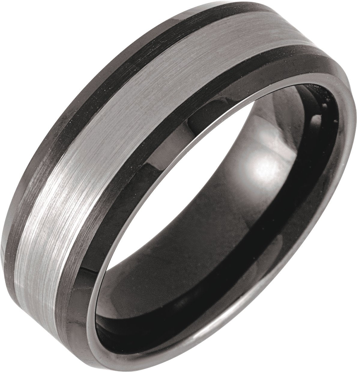 Black PVD Tungsten Beveled-Edge Inlay Comfort-Fit Band