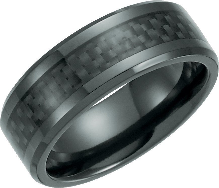 Black Titanium Beveled-Edge Carbon Fiber Inlay Band