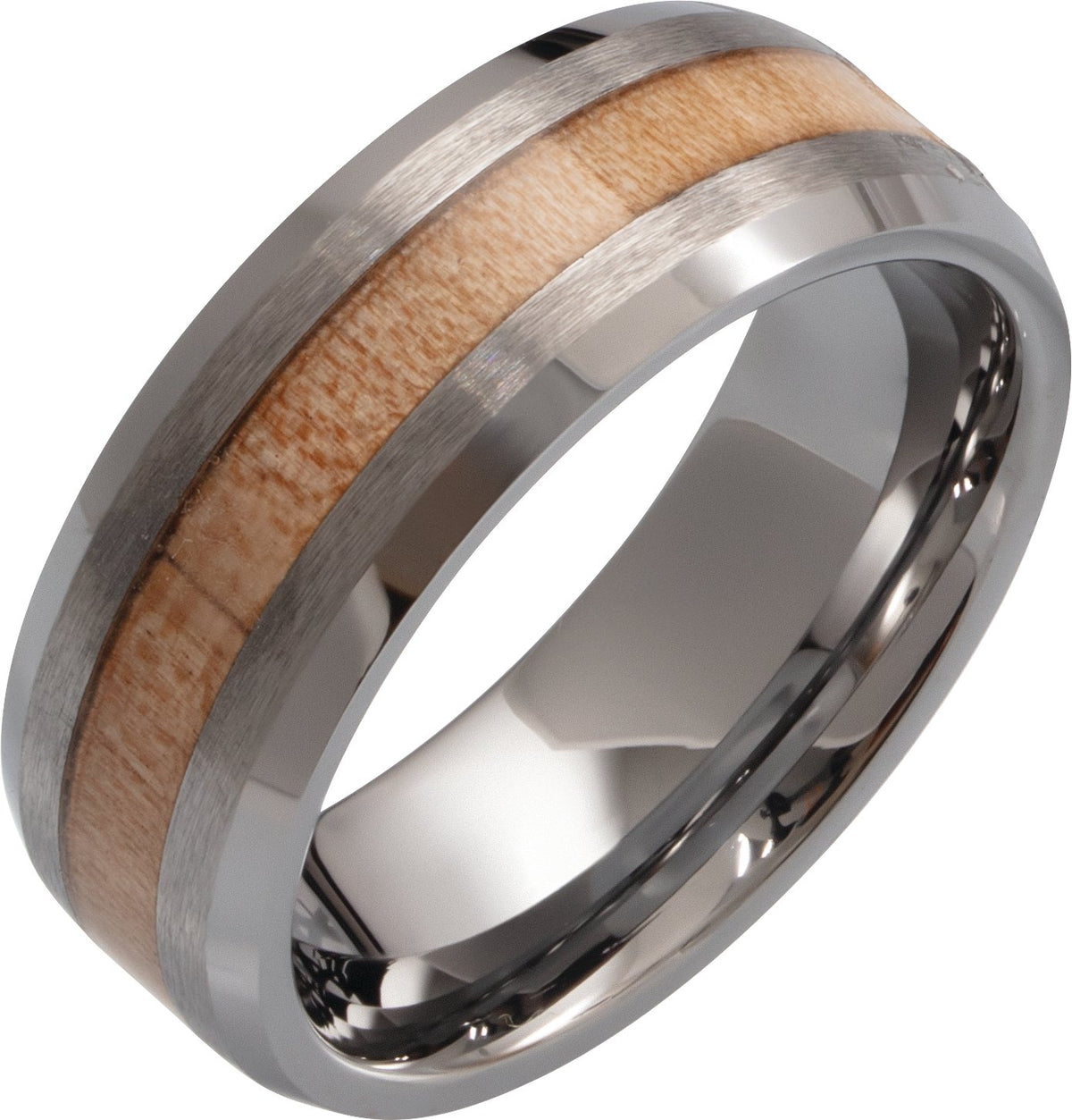 Tungsten Beveled-Edge Cypress Wood Inlay Comfort-Fit Band
