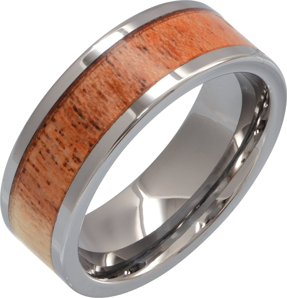 Tungsten Mesquite Wood Inlay Comfort-Fit Flat Band
