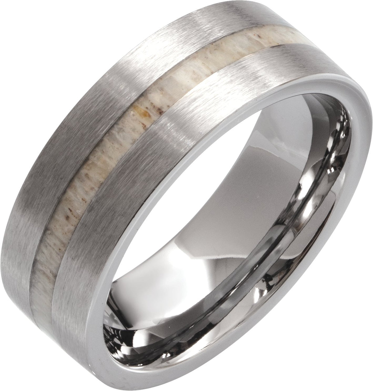 Tungsten Antler Wood Inlay Comfort-Fit Flat Band with Satin Finish