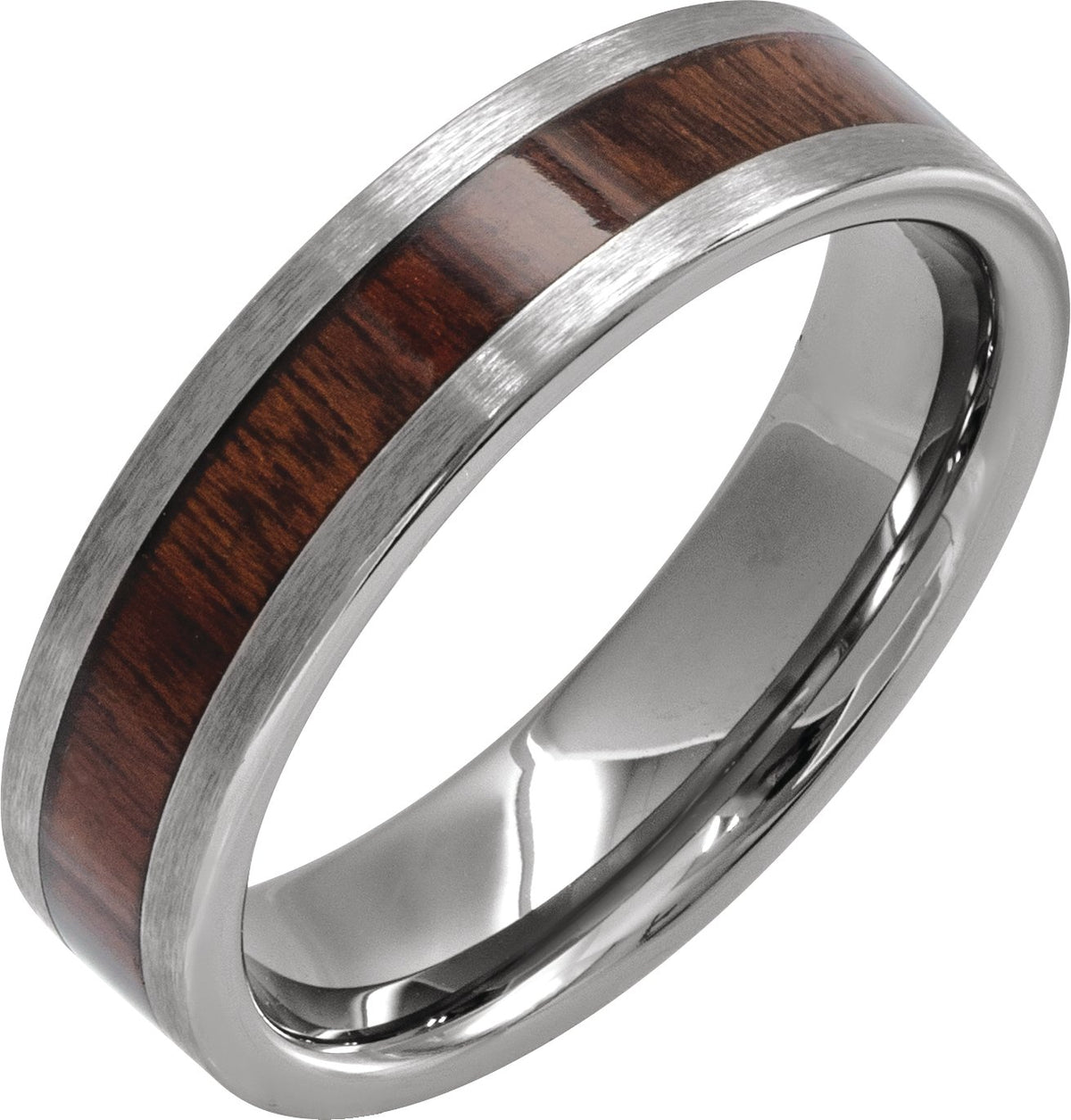 Tungsten Texas Ebony Wood Inlay Comfort-Fit Flat Band