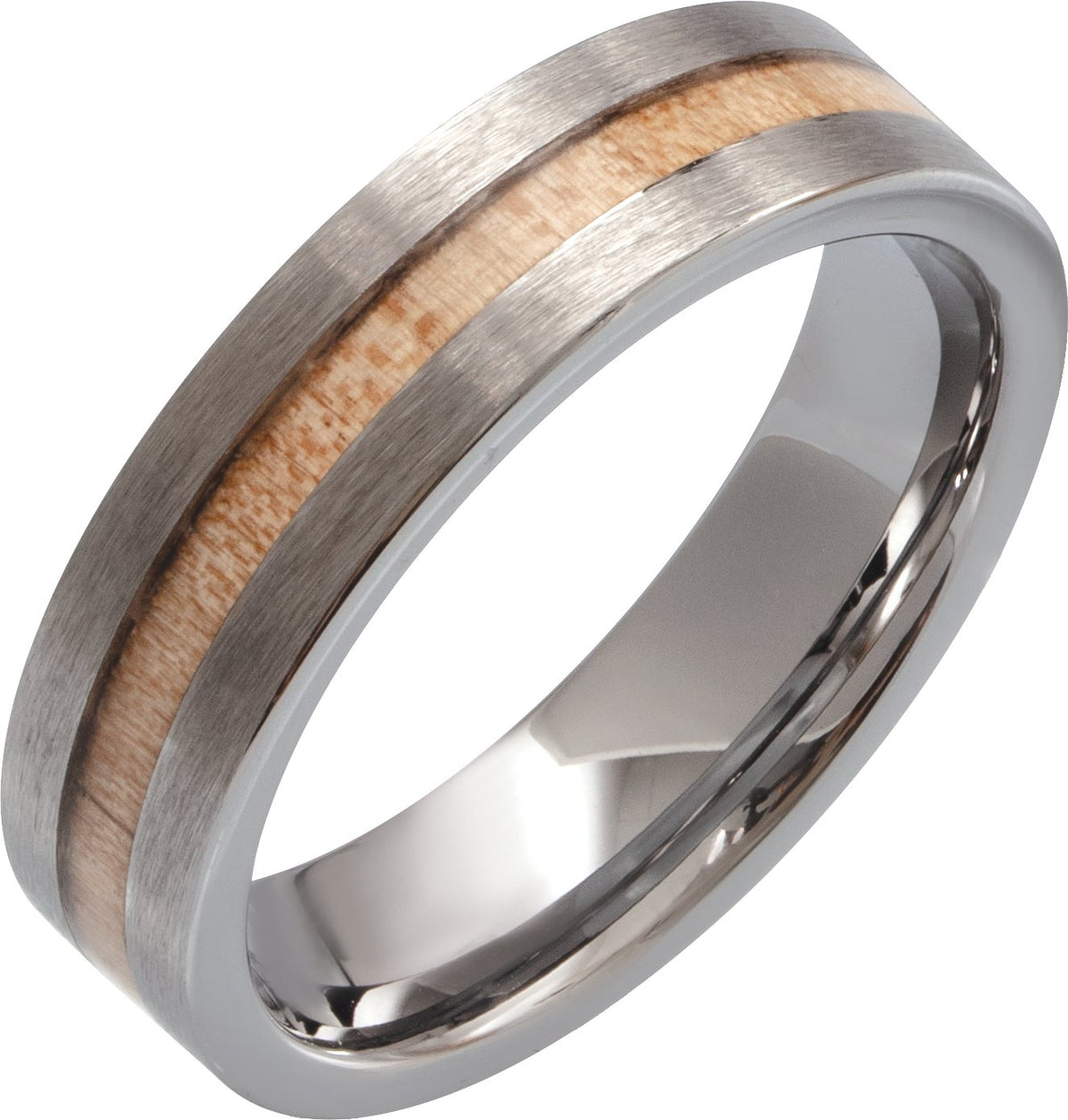 Tungsten Cypress Wood Inlay Comfort-Fit Flat Band