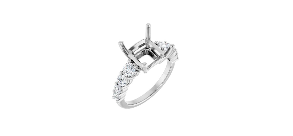 Asscher 7/8 CTW Natural Diamond Semi-Set Engagement Ring