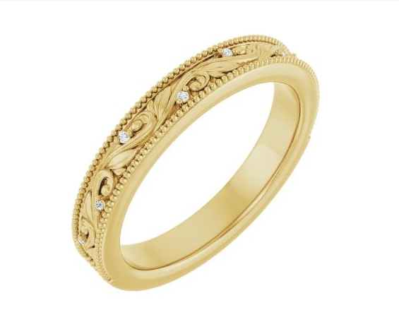 Milgrain Edge Accented Floral Band – 0.02 CTW Diamond