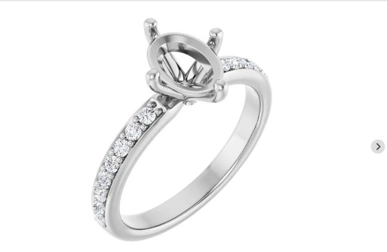Oval Pave-Shank Natural Diamond Semi-Set Engagement Ring in 14K White Gold - main view