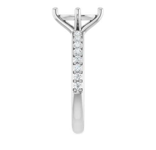Oval Pave-Shank Natural Diamond Semi-Set Engagement Ring in 14K White Gold - main view
