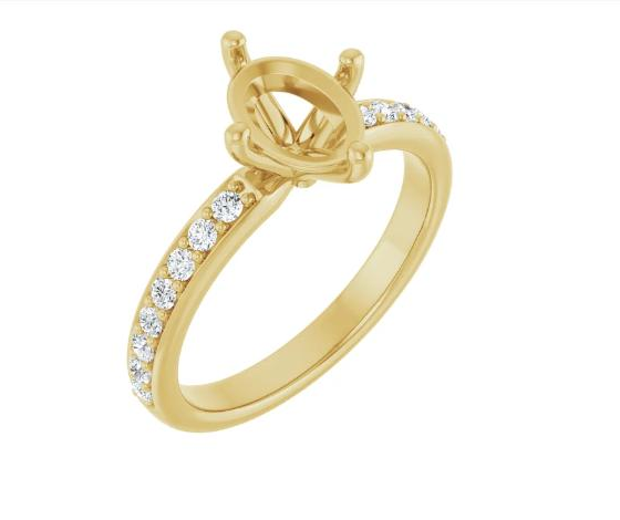 Oval Pave-Shank Natural Diamond Semi-Set Engagement Ring in 14K Yellow Gold - main view