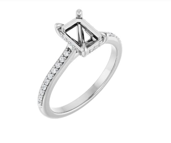 Bezel-Set Emerald-Cut Natural Diamond Semi-Set Engagement Ring with Shank Accents in 14K White Gold - main view