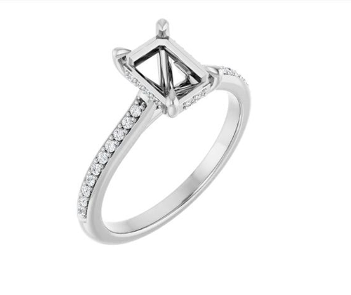 Bezel-Set Emerald-Cut Natural Diamond Semi-Set Engagement Ring with Shank Accents in 14K White Gold - main view