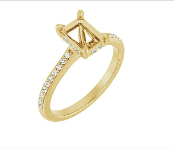 Bezel-Set Emerald-Cut Natural Diamond Semi-Set Engagement Ring with Shank Accents in 14K Yellow Gold - main view