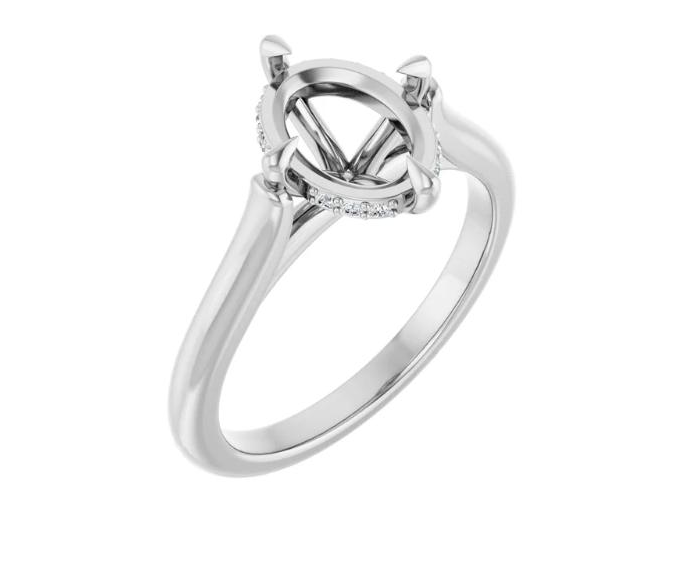 Hidden Halo Oval Natural Diamond Semi-Set Engagement Ring in 14K White Gold - main view