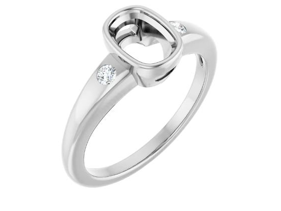 Elongated Cushion Bezel-Set Natural Diamond Semi-Set Engagement Ring in 14K White Gold - main view