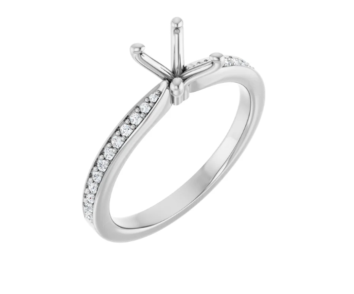 Oval 4-Prong Pave-Shank Natural Diamond Semi-Set Engagement Ring in 14K White Gold - main view