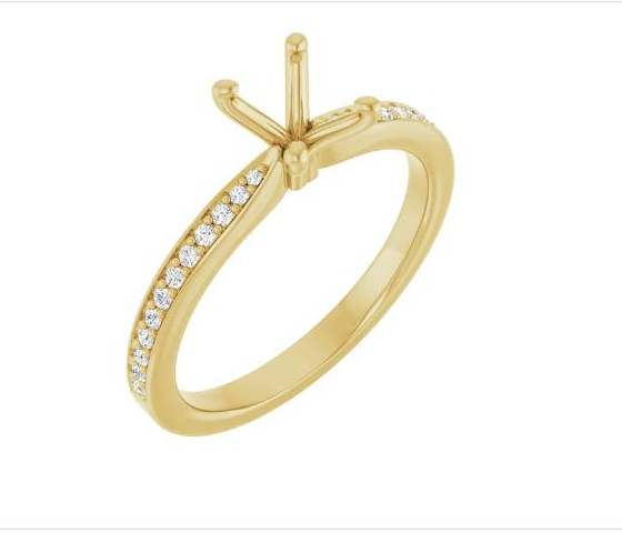 Oval 4-Prong Pave-Shank Natural Diamond Semi-Set Engagement Ring in 14K Yellow Gold - main view