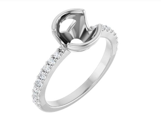 Half-Bezel Round Natural Diamond Semi-Set Engagement Ring in 14K White Gold - main view