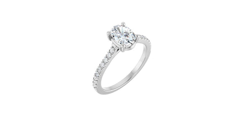 Oval 1/4 CTW Natural Diamond Semi-Set Engagement Ring