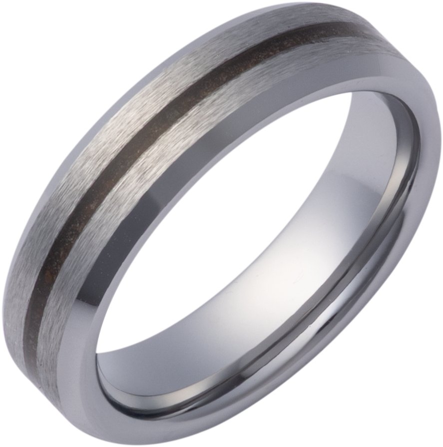 Tungsten Crushed Red Dino Inlay Comfort-Fit Beveled-Edge Band with Satin Finish