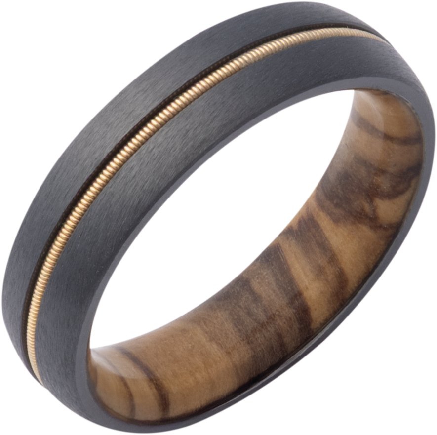 Zirconium Guitar String Inlay & Olive Wood Sleeve Comfort-Fit Half Round Band