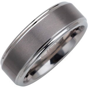 Tungsten 8 mm Stepped-Edge Inlay Comfort-Fit Band with Satin Finish