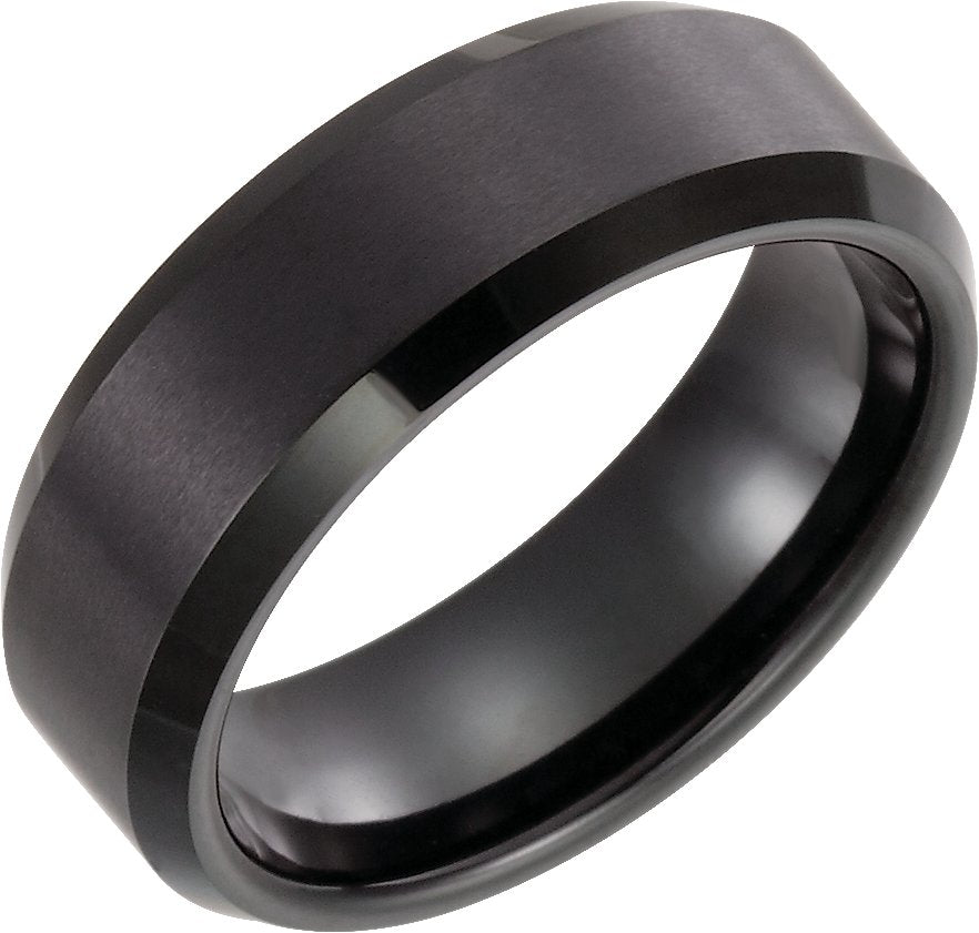 Black Immerse-Plated Tungsten Beveled-Edge Inlay Comfort-Fit Band with Satin Finish