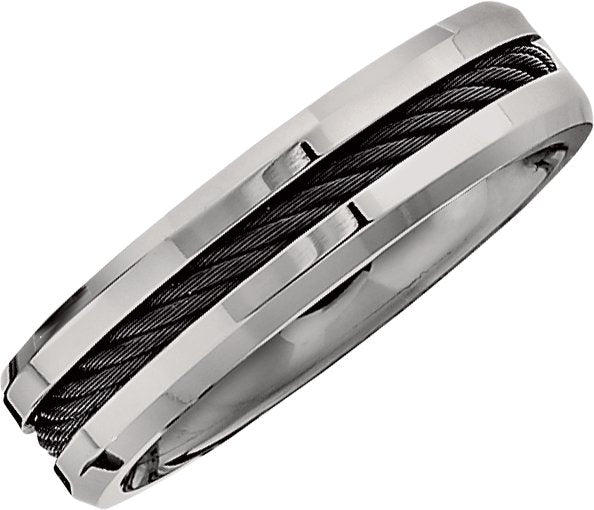 Titanium Beveled-Edge Black Cable Inlay Band