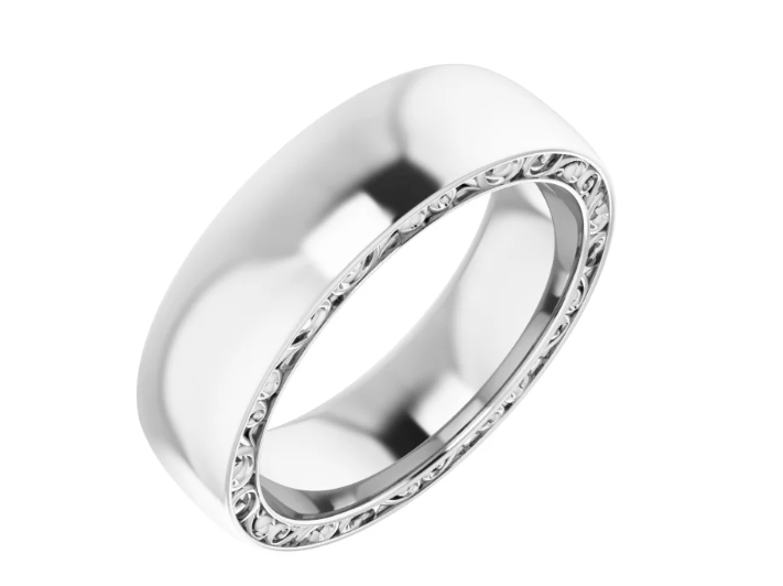 14K White Gold Sculptural Inlay Half Round Band