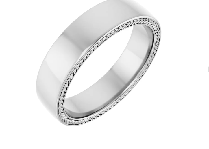 14K White Gold Wheat Pattern Inlay Half Round Band