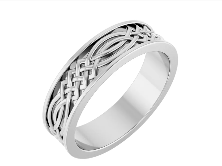 14K White Gold Celtic-Inspired Inlay Flat Band
