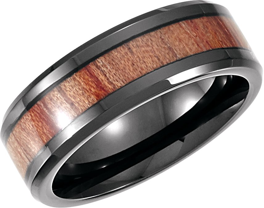 Black PVD Cobalt Casted Wood Inlay Comfort-Fit Band