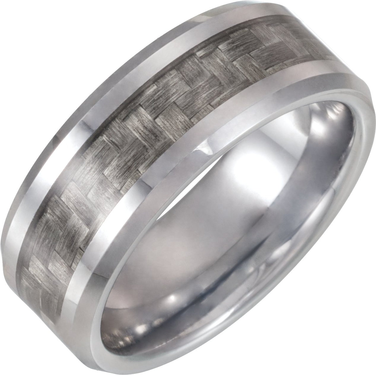 Tungsten Beveled-Edge Carbon Fiber Inlay Comfort-Fit Band