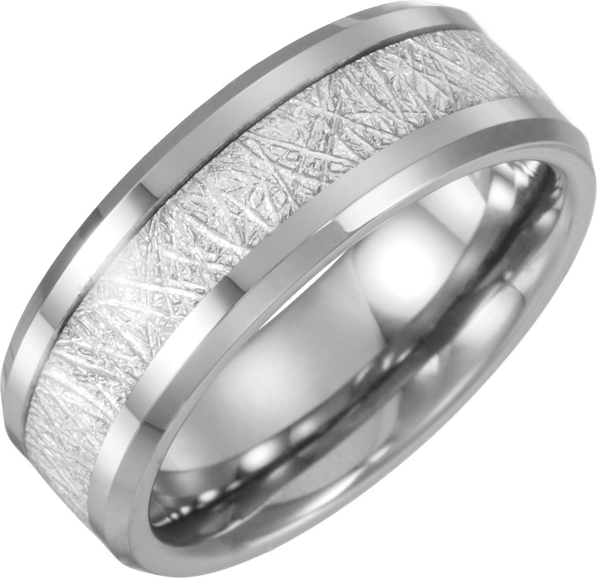 Tungsten Beveled-Edge Imitation Meteorite Inlay Comfort-Fit Band