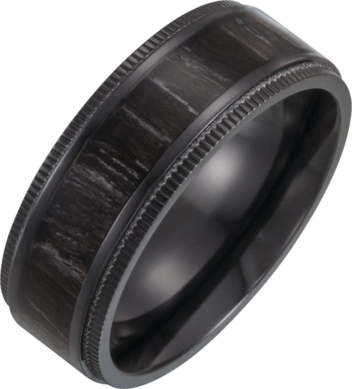 Black Titanium Coin-Edge Oak Wood Inlay Comfort-Fit Band