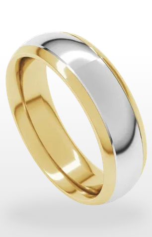 14K Two-Tone Gold Stepped Beveled-Edge Inlay Comfort-Fit Half Round Band