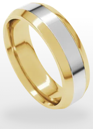 14K Two-Tone Gold Stepped Beveled-Edge Inlay Comfort-Fit Flat Band