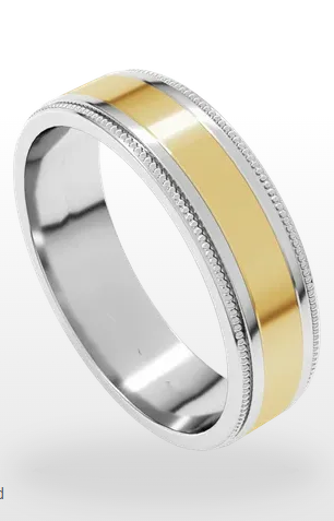 14K Two-Tone Gold Milgrain Inlay Flat Band