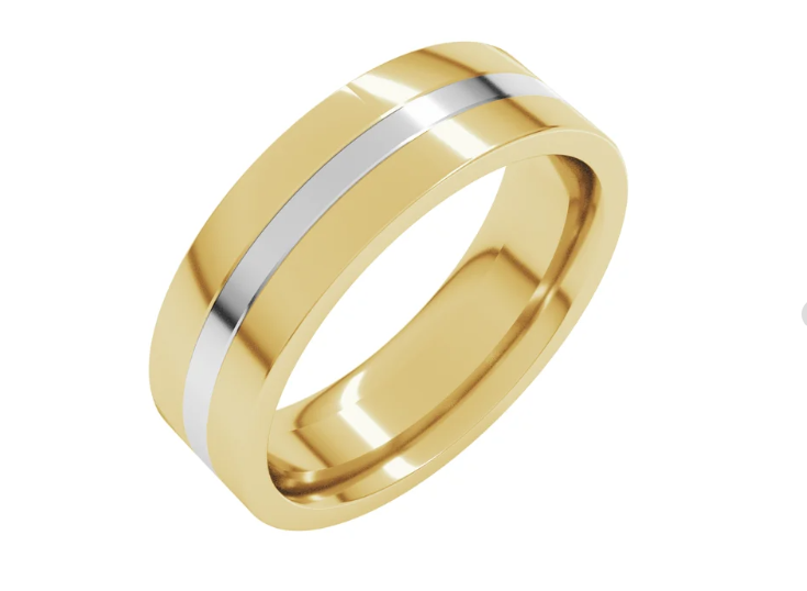 14K Two-Tone Gold Inlay Comfort-Fit Flat Band