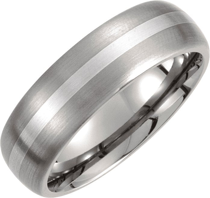 Titanium & Sterling Silver Inlay Comfort-Fit Half Round Band with Satin Finish