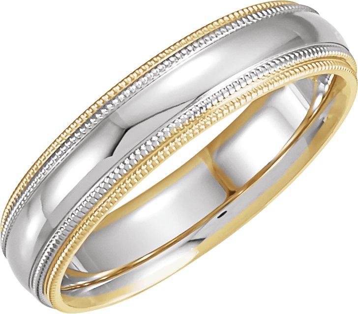 14K Tri-Color Gold Double Milgrain Inlay Comfort-Fit Half Round Band
