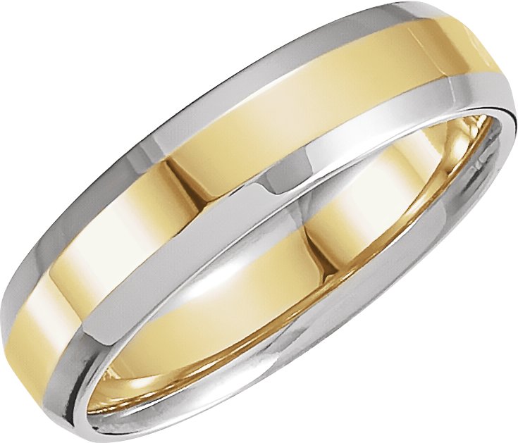 14K Two-Tone Gold Beveled-Edge Inlay Comfort-Fit Flat Band