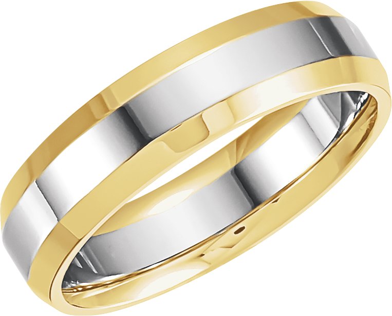 14K Two-Tone Gold Beveled-Edge Inlay Flat Comfort-Fit Band