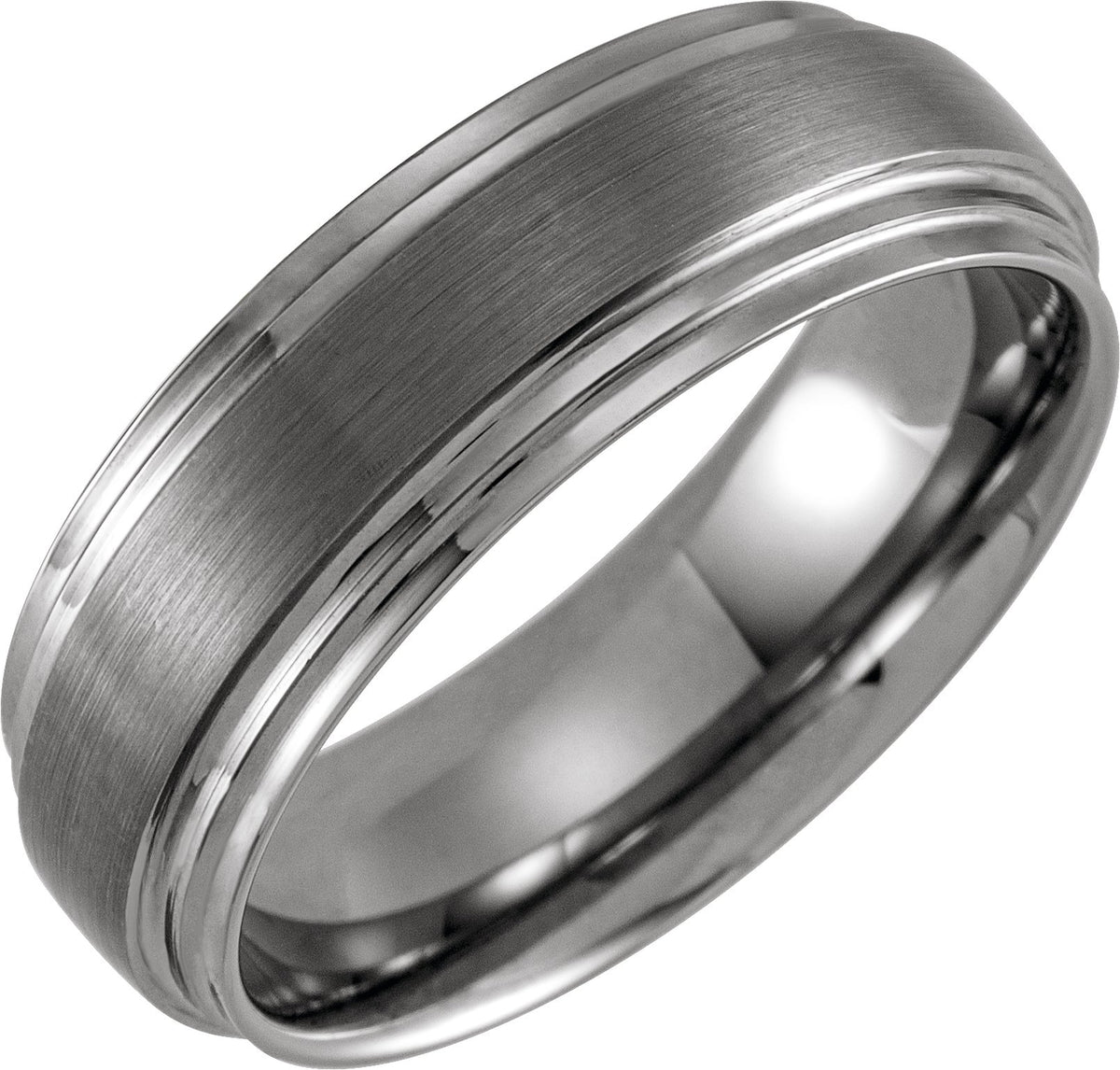 Tungsten Double Stepped-Edge Inlay Comfort-Fit Band with Satin Finish