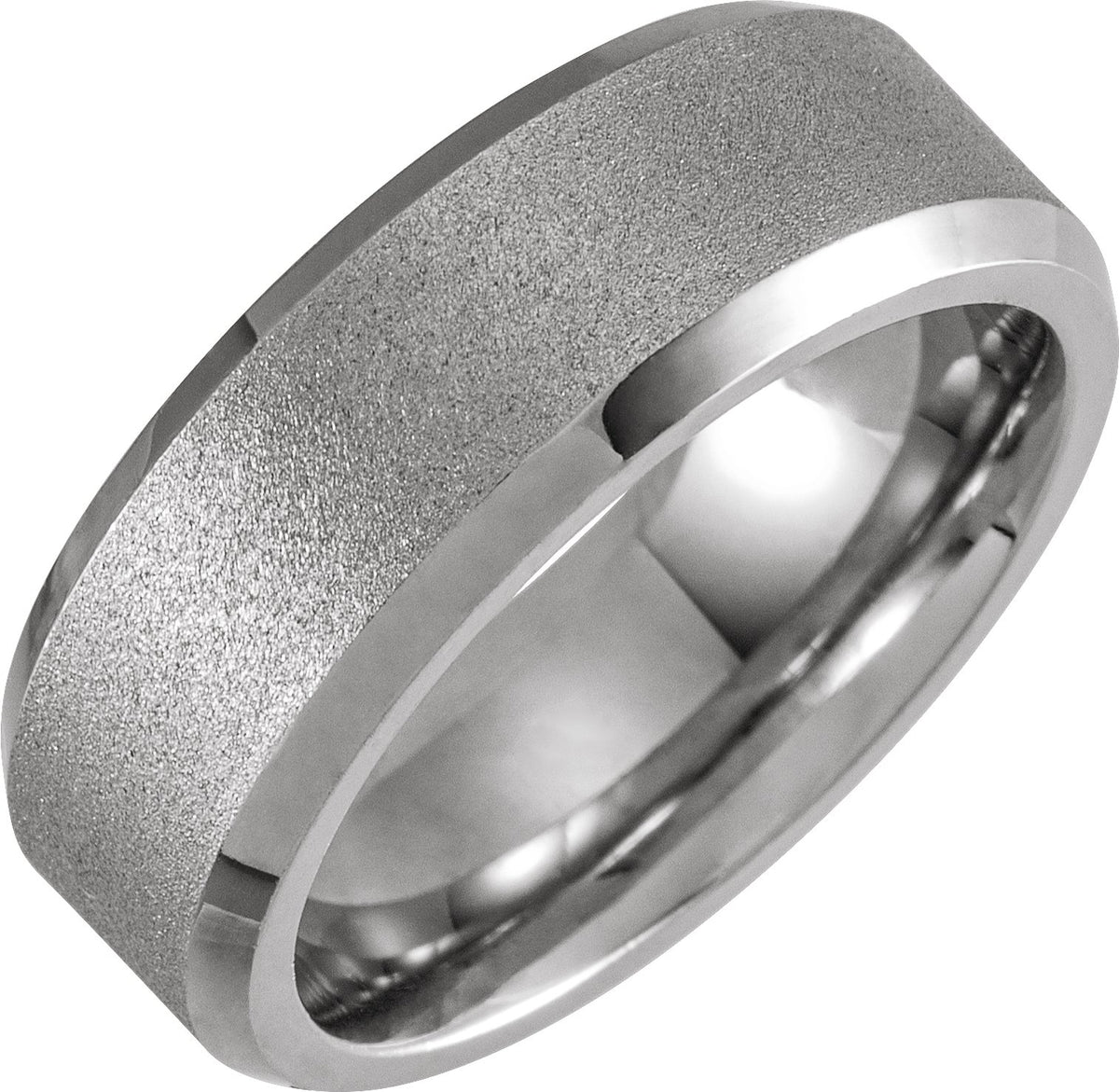 Tungsten Beveled-Edge Inlay Comfort-Fit Band with Ice Finish