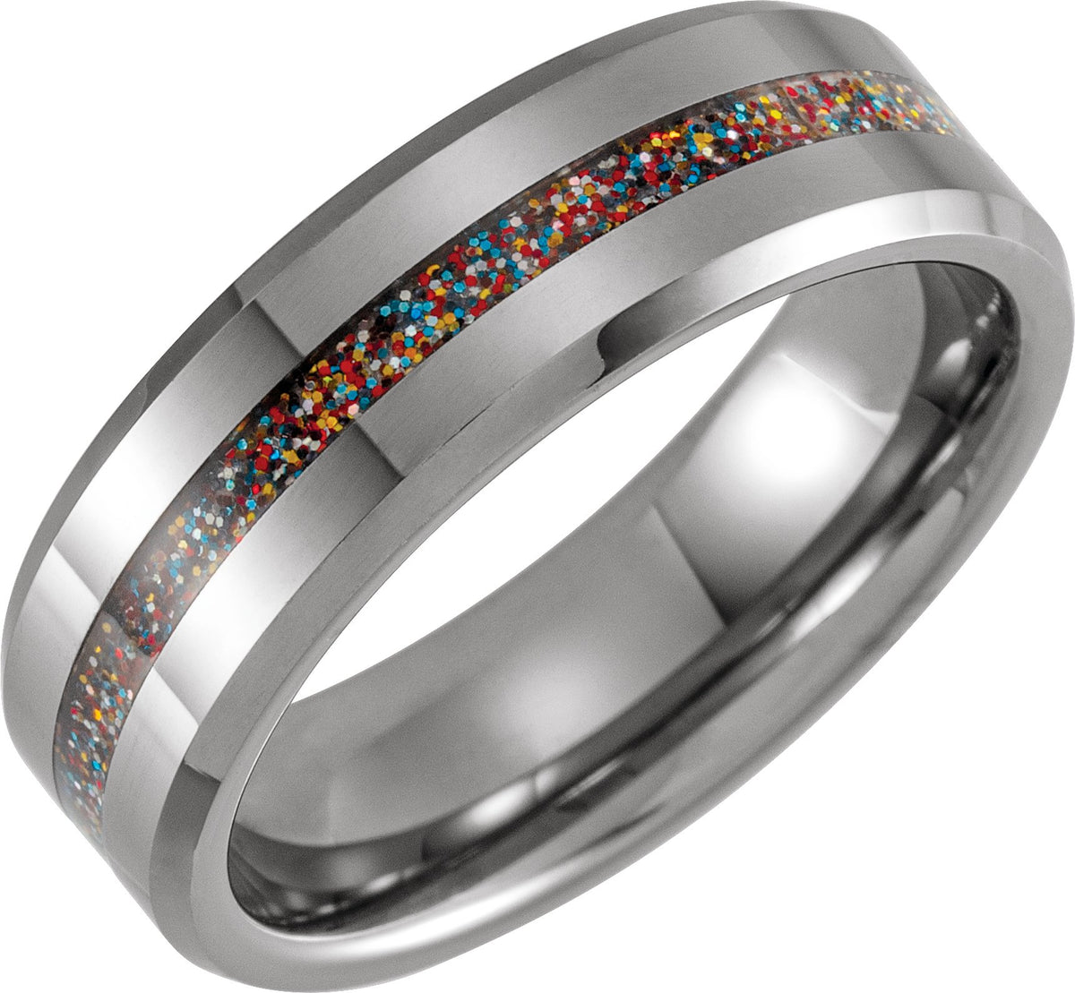 Tungsten Beveled-Edge Band with Color Chip Inlay