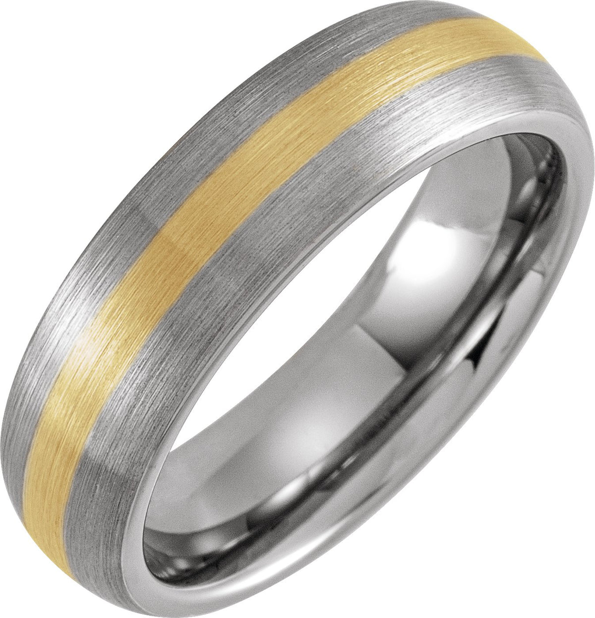 Tungsten & 18K Yellow Gold PVD-Plated Inlay Comfort-Fit Half Round Band