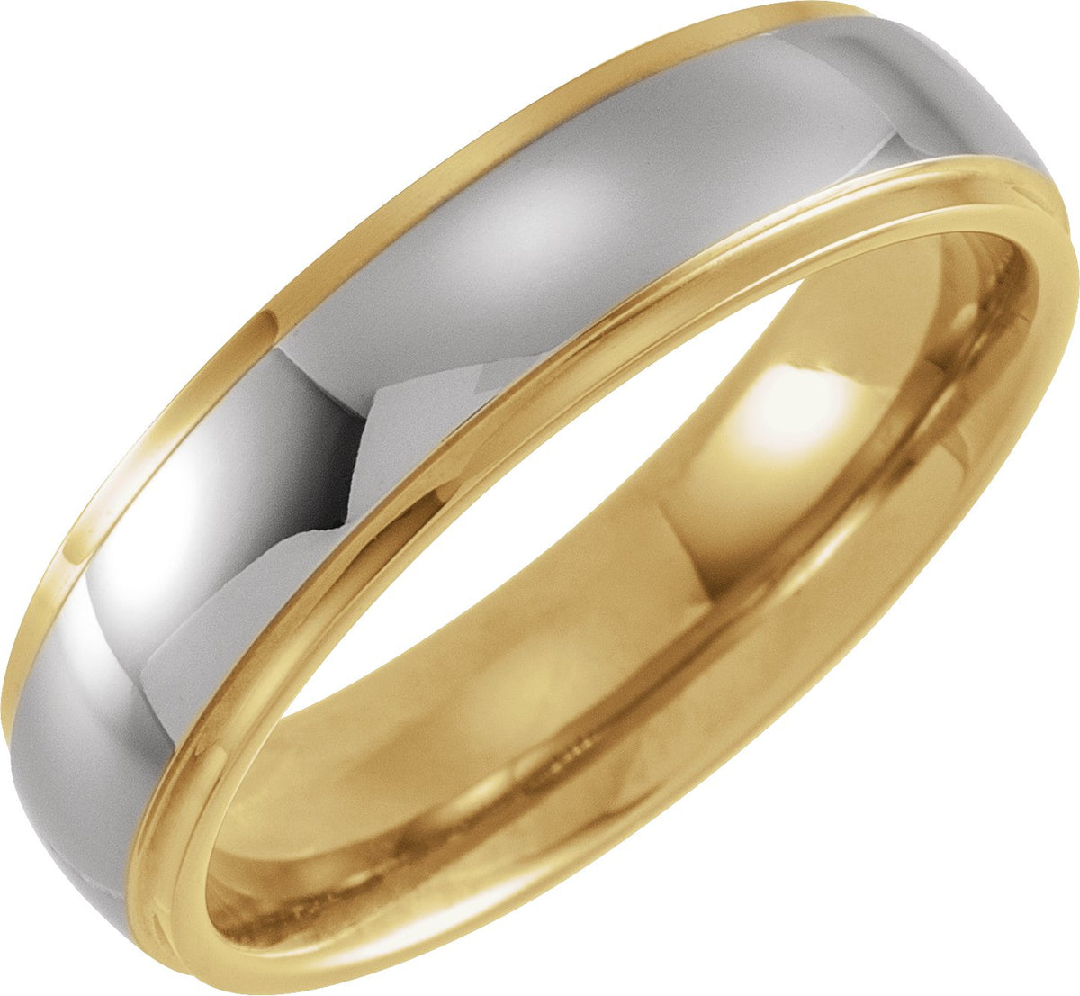 Tungsten & 18K Yellow Gold PVD-Plated Inlay Stepped-Edge Comfort-Fit Half Round Band