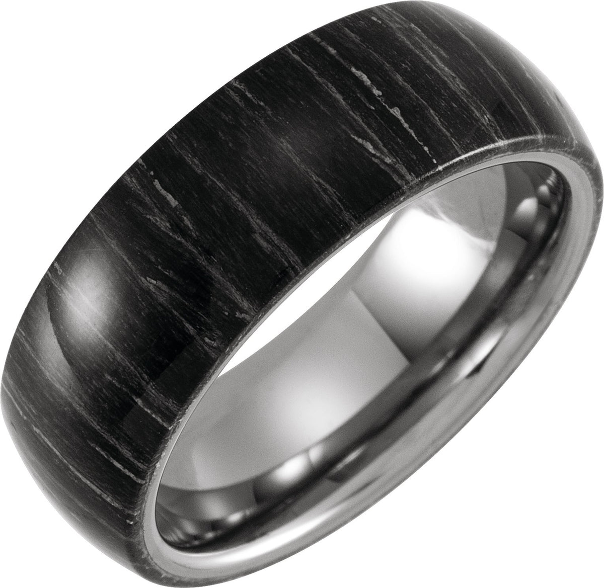 Tungsten Zebra Wood Inlay Comfort-Fit Half Round Band