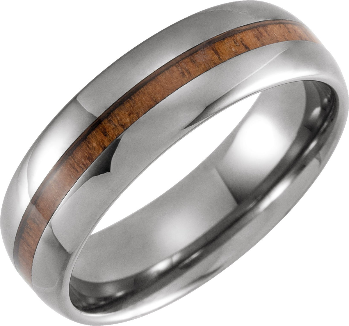 Tungsten Beveled-Edge Acacia Wood Inlay Comfort-Fit Half Round Band