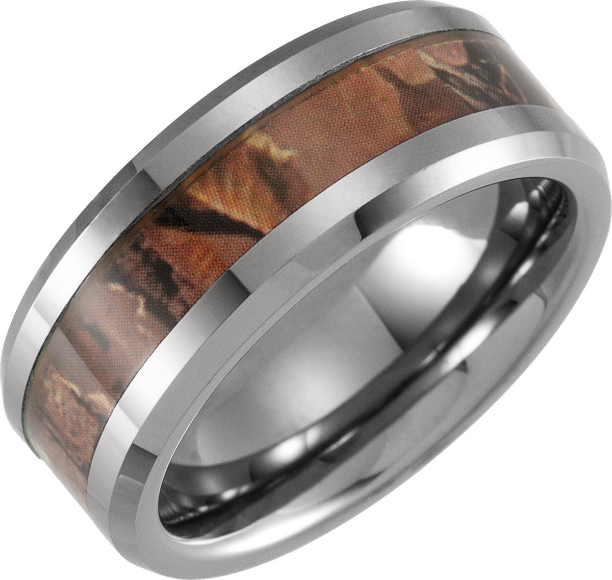 Tungsten 8 mm Beveled-Edge Acacia Burl Wood Inlay Comfort-Fit Band