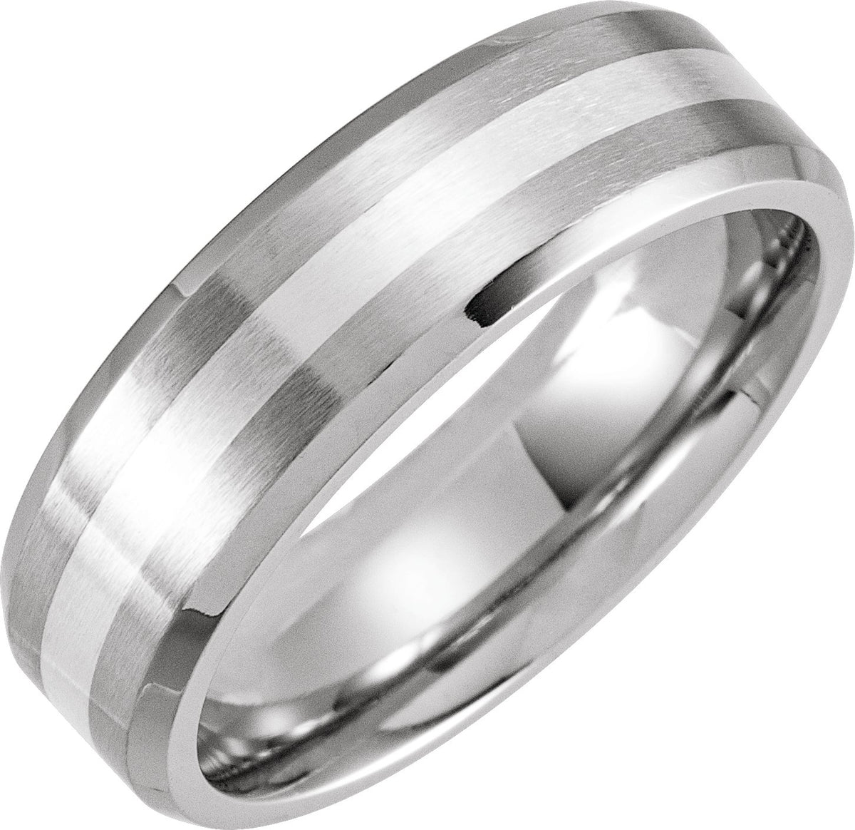 Cobalt & Silver Inlay Beveled-Edge Comfort-Fit Band